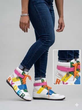 Nyla Ryder Rainbow Multi-Color High Top Sneakers Patent Retro Glam Size 11